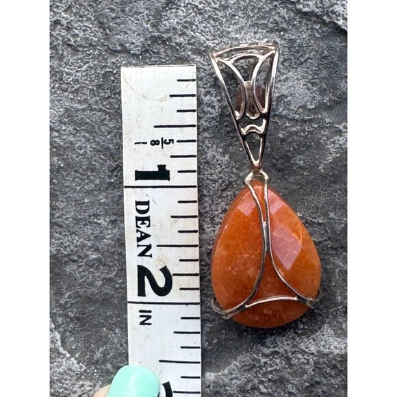 Orange Aventurine Teardrop Pendant With Ornate Silver Bail 1.5 Inch Length Handc - Picture 4 of 4
